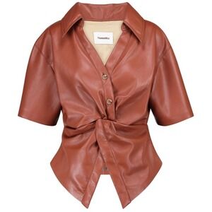 Nanushka Net-A-Porter Exclusive Rust Faux‎ Leather Short Sleeve Top